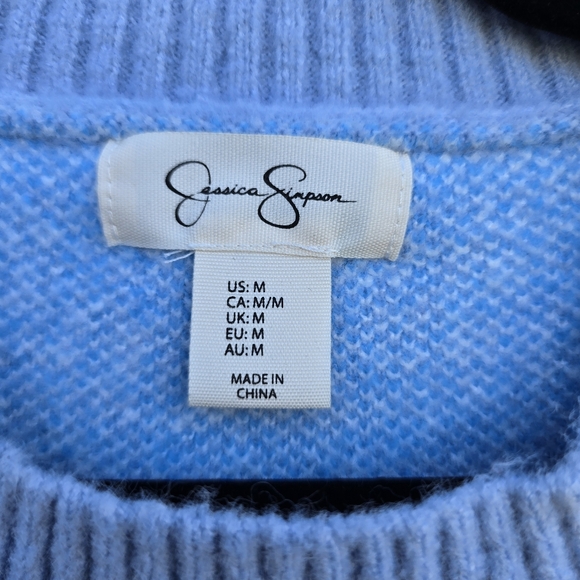 Jessica Simpson Sweater Womens Blue Cropped Check Soft Oversized Size Small - Picture 2 of 8